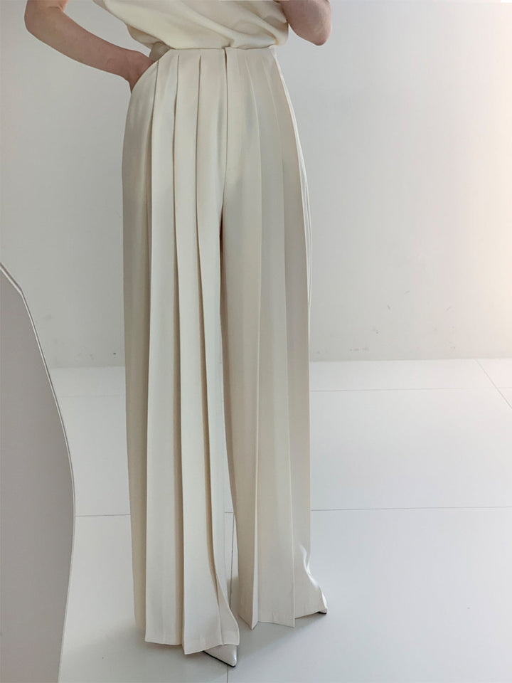 Plisserede Wide-Leg Bukser | Polyesterblanding | Elegant & Flydende