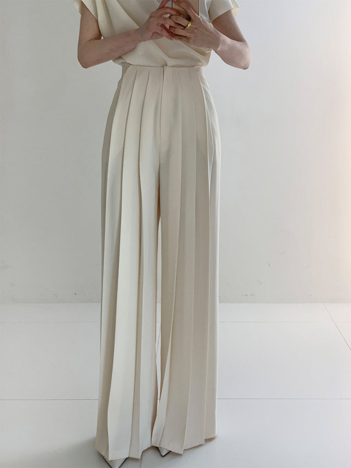 Plisserede Wide-Leg Bukser | Polyesterblanding | Elegant & Flydende