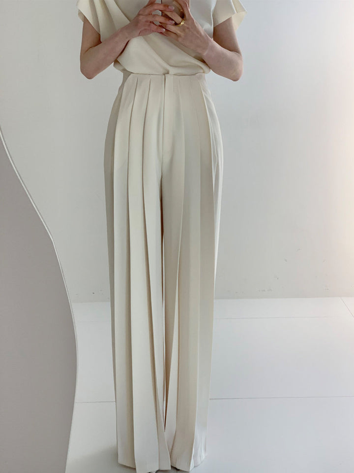 Plisserede Wide-Leg Bukser | Polyesterblanding | Elegant & Flydende