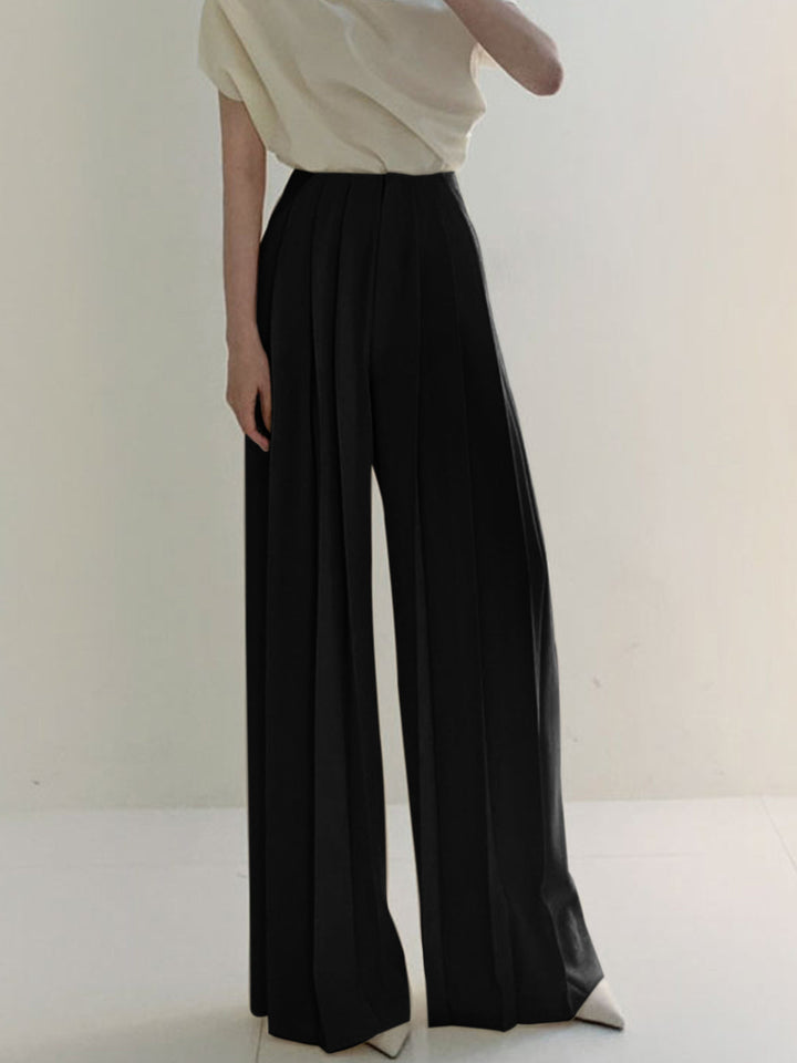 Plisserede Wide-Leg Bukser | Polyesterblanding | Elegant & Flydende