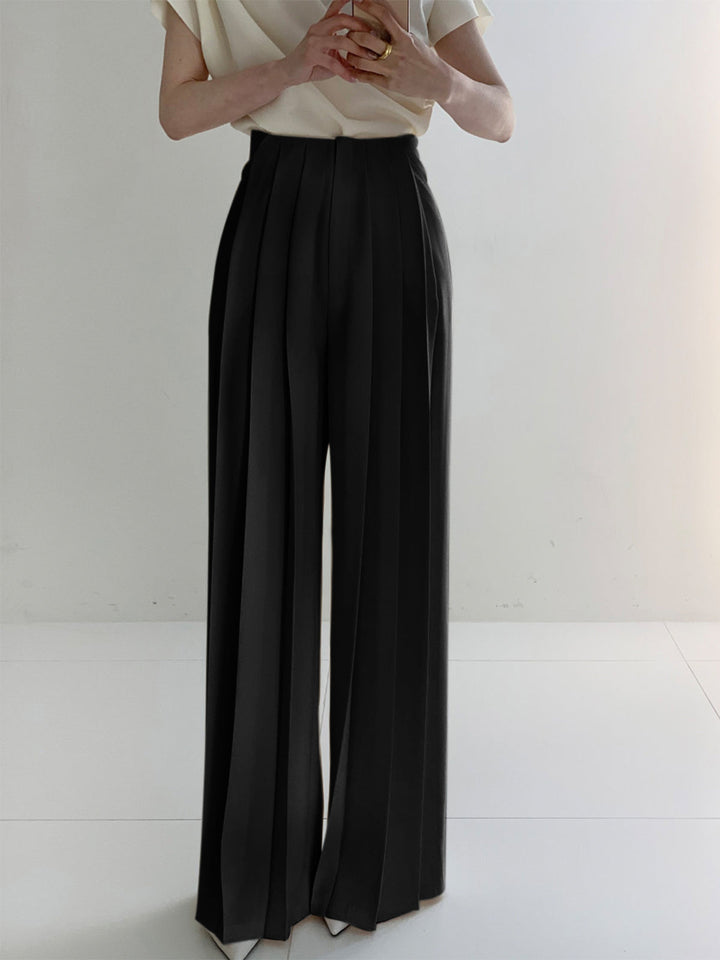 Plisserede Wide-Leg Bukser | Polyesterblanding | Elegant & Flydende