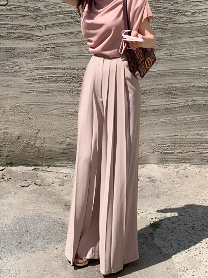 Plisserede Wide-Leg Bukser | Polyesterblanding | Elegant & Flydende