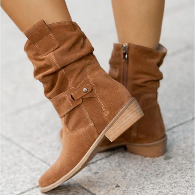 Cosima - Comfortable suede ankle boots with low heel